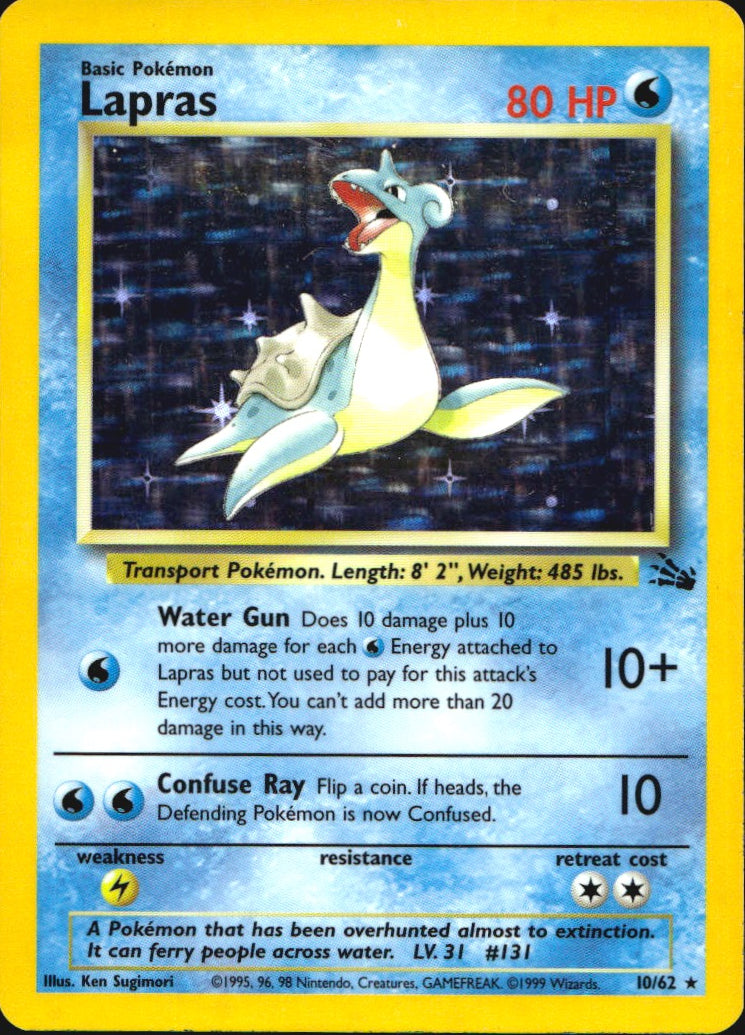 Lapras 10/62 Holo Rare Fossil Pokemon Lightly Played