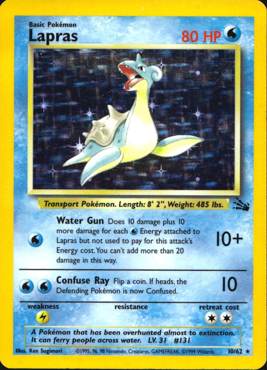 Lapras 10/62 Holo Rare Fossil Pokemon Lightly Played