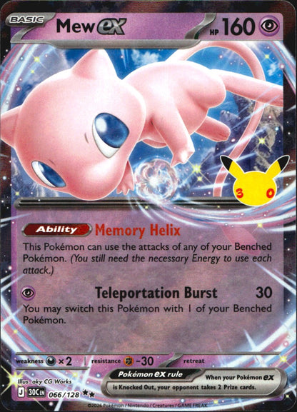 Mew ex 066/128 ME: 30th Celebration Double Rare Pokemon Holo Near Mint