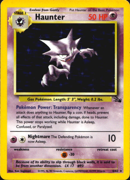 Haunter 6/62 Rare Fossil Pokemon Unlimited Holo Lightly Played