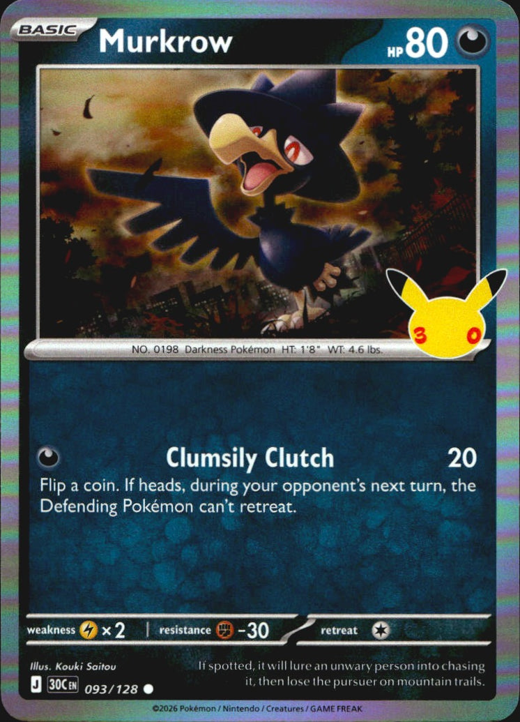 Murkrow 093/128 ME: 30th Celebration Pokemon Holo Near Mint