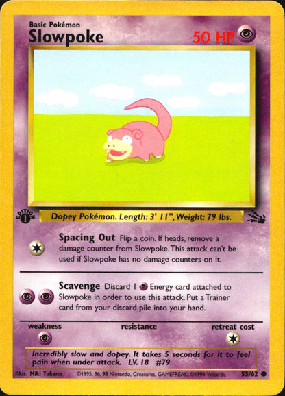 Slowpoke 55/62 Fossil Common Pokemon 1st Edition Near Mint