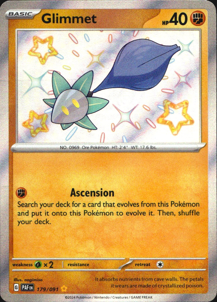 Glimmet 179/091 Paldean Fates Shiny Rare Pokemon Holo Near Mint