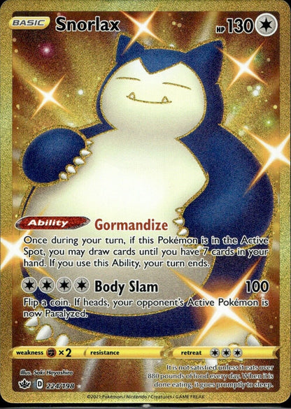 Pokemon Snorlax 224/198 SWSH Chilling Reign Near Mint Condition