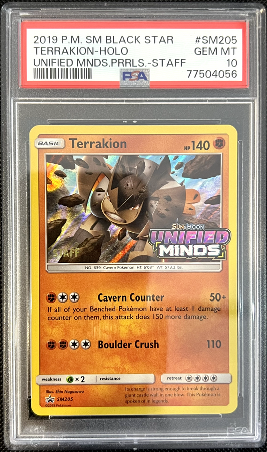 Pokemon Terrakion SM205 STAFF S&M Unified Minds PSA 10 GEM MINT CCBIN