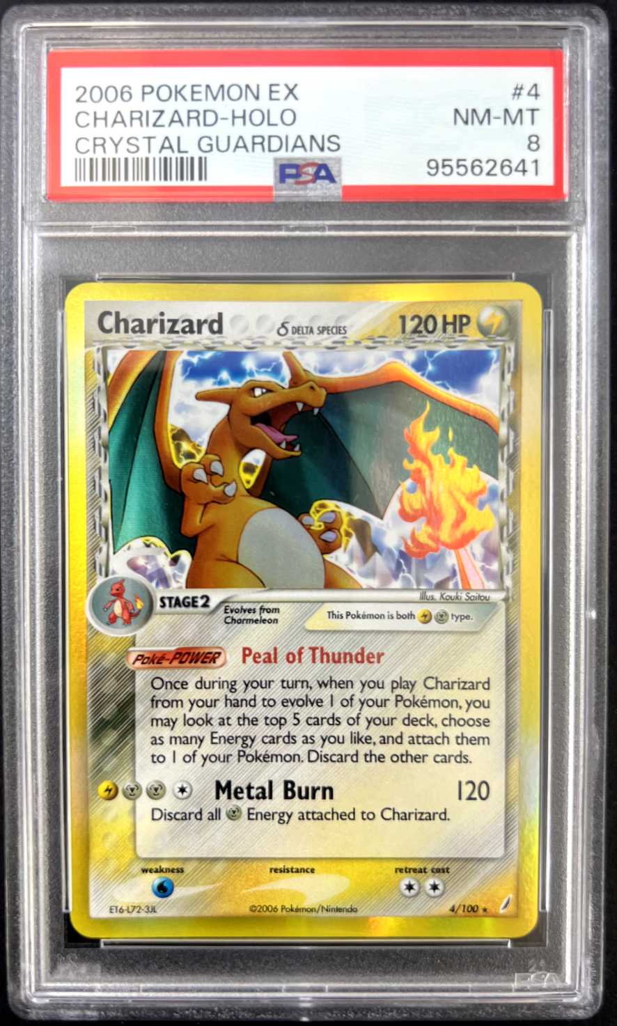 Pokemon Charizard 4/100 ex Crystal Guardians Holo PSA 8 NM-MT CHBIN1