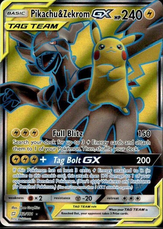 Pokemon Pikachu & Zekrom GX 162/181 S&M Team Up Near Mint Condition