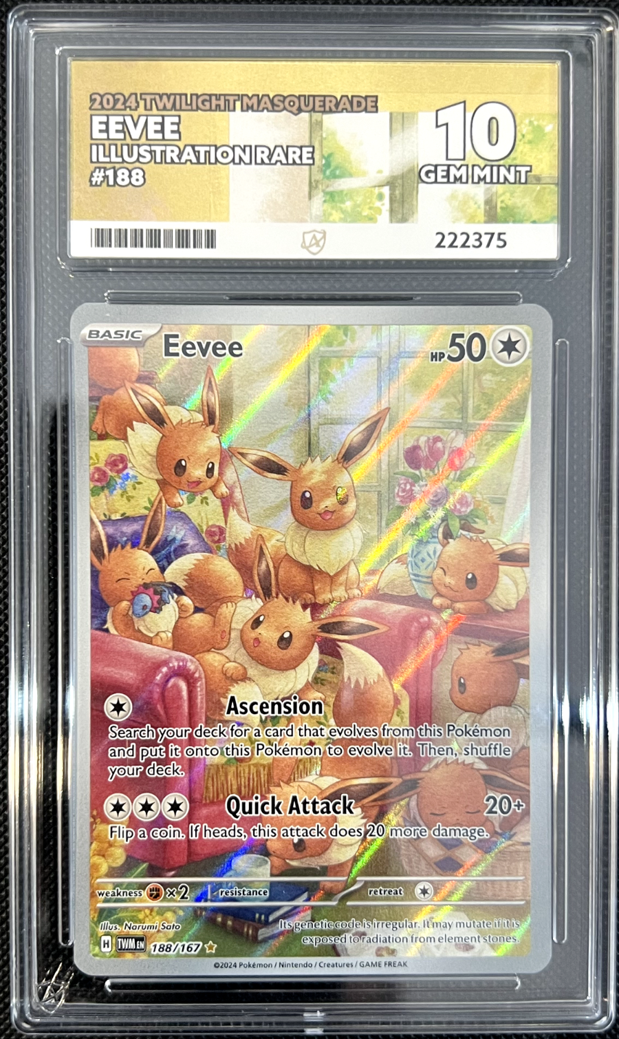 Pokemon Eevee 188/167 S&V Twilight Masquerade ACE 10 GEM MINT