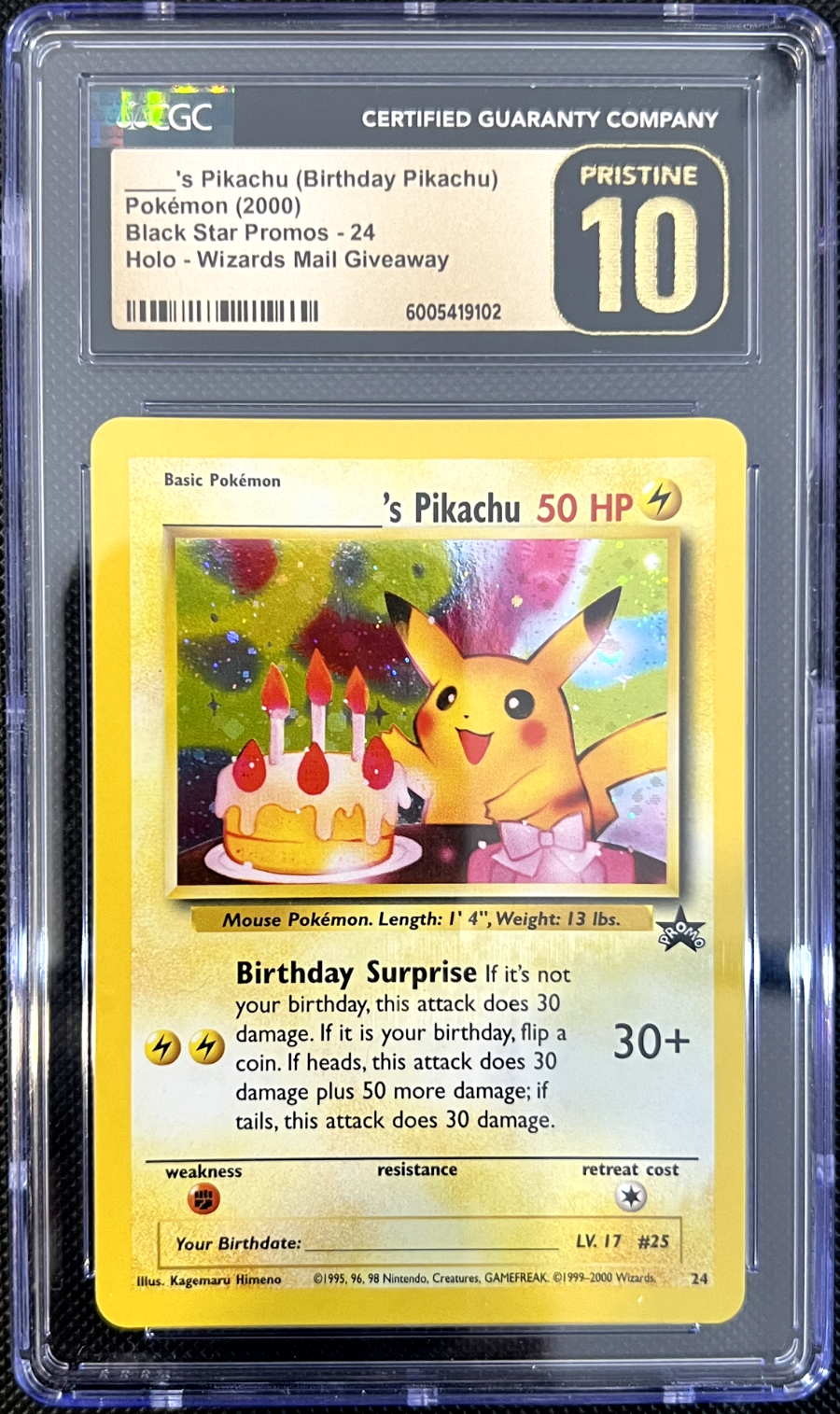 Pokemon Birthday Pikachu WOTC Black Star Promo 24 CGC PRISTINE 10 POP 1