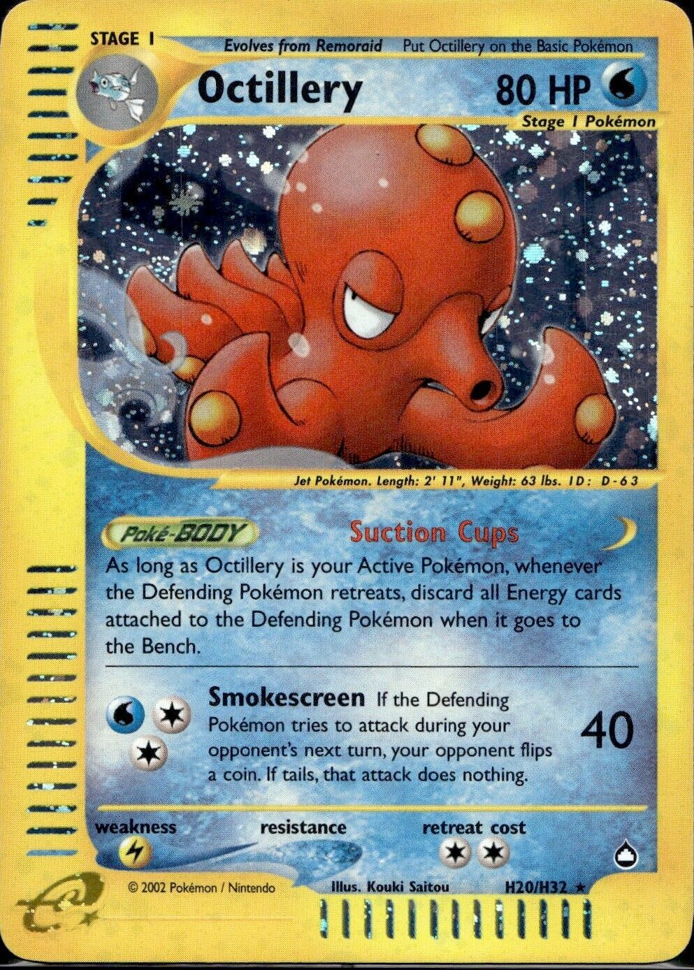 Pokemon Octillery H20/H32 Holo Aquapolis Near Mint Condition