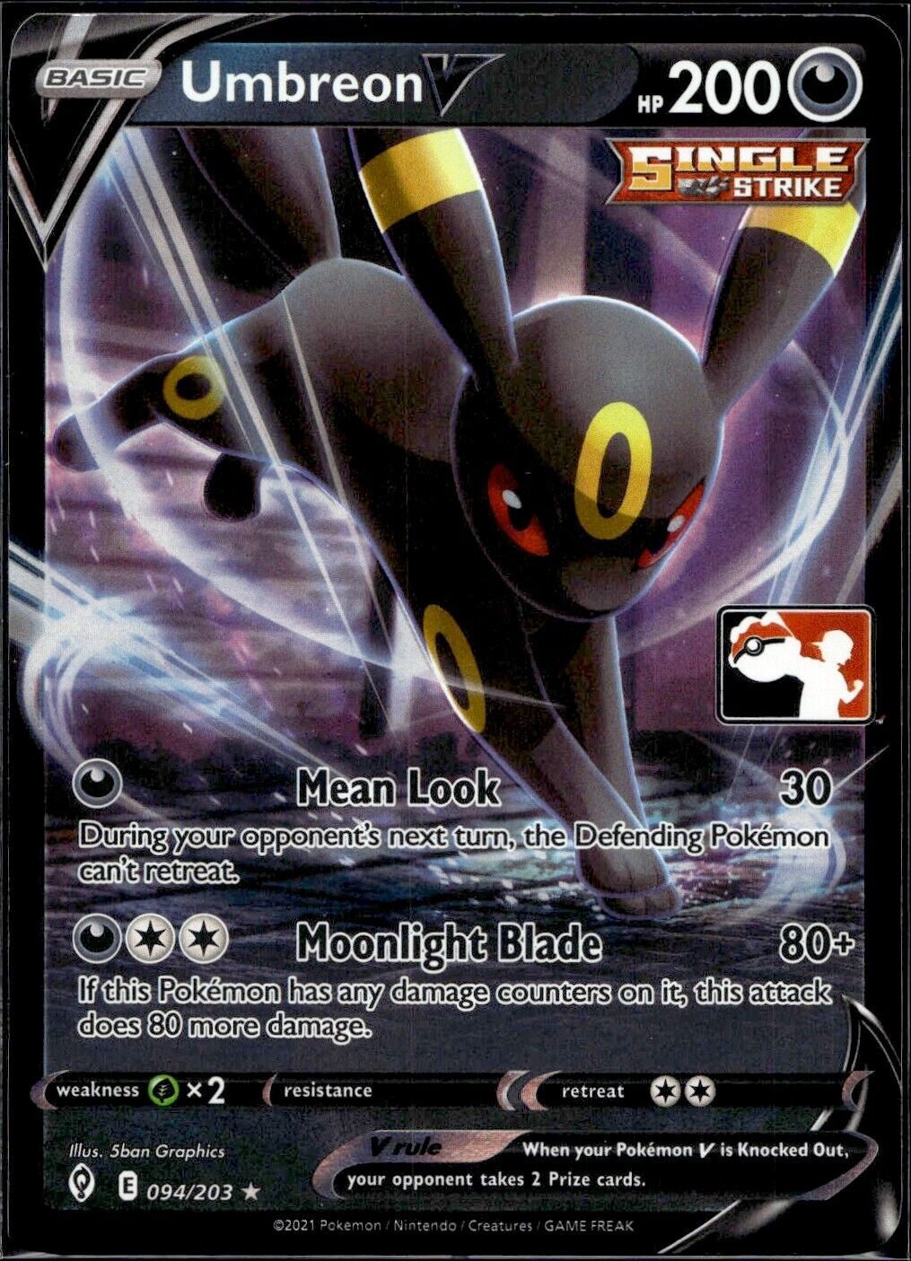 Pokemon Umbreon 094/203 SWSH Evolving Skies Play Stamp Near Mint Condition