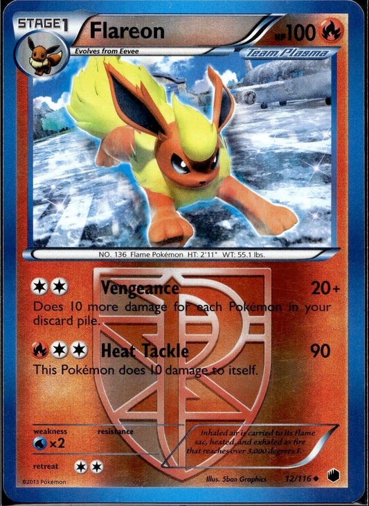 Pokemon Flareon 12/116 Reverse B&W Plasma Freeze Near Mint Condition