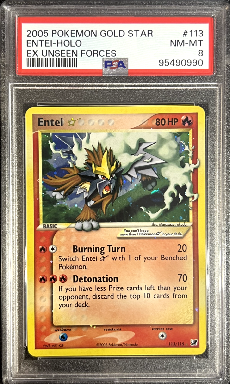 Pokemon Entei Gold Star 113/115 ex Unseen Forces PSA 8 NM-MINT HWBIN1