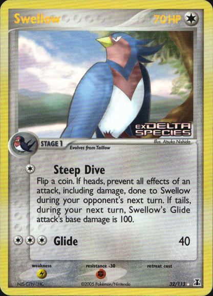Swellow 32/113 Delta Species Rare Pokemon Reverse Holo Moderately Played