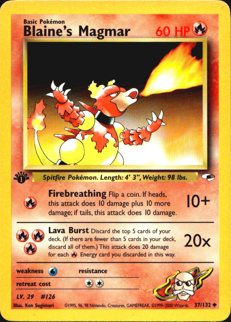 Blaine's Magmar 37/132 Gym Heroes Uncommon Pokemon 1st Edition Near Mint