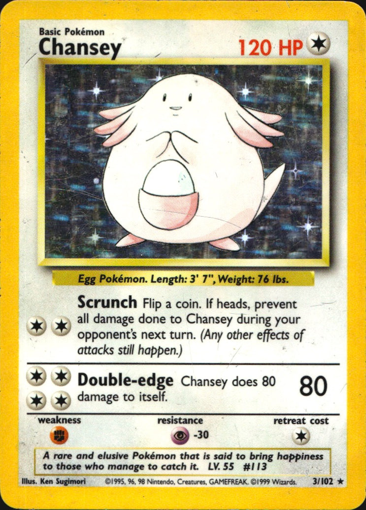 Chansey 3/102 Holo Holo Rare Base Set Unlimited Pokemon Heavily Played