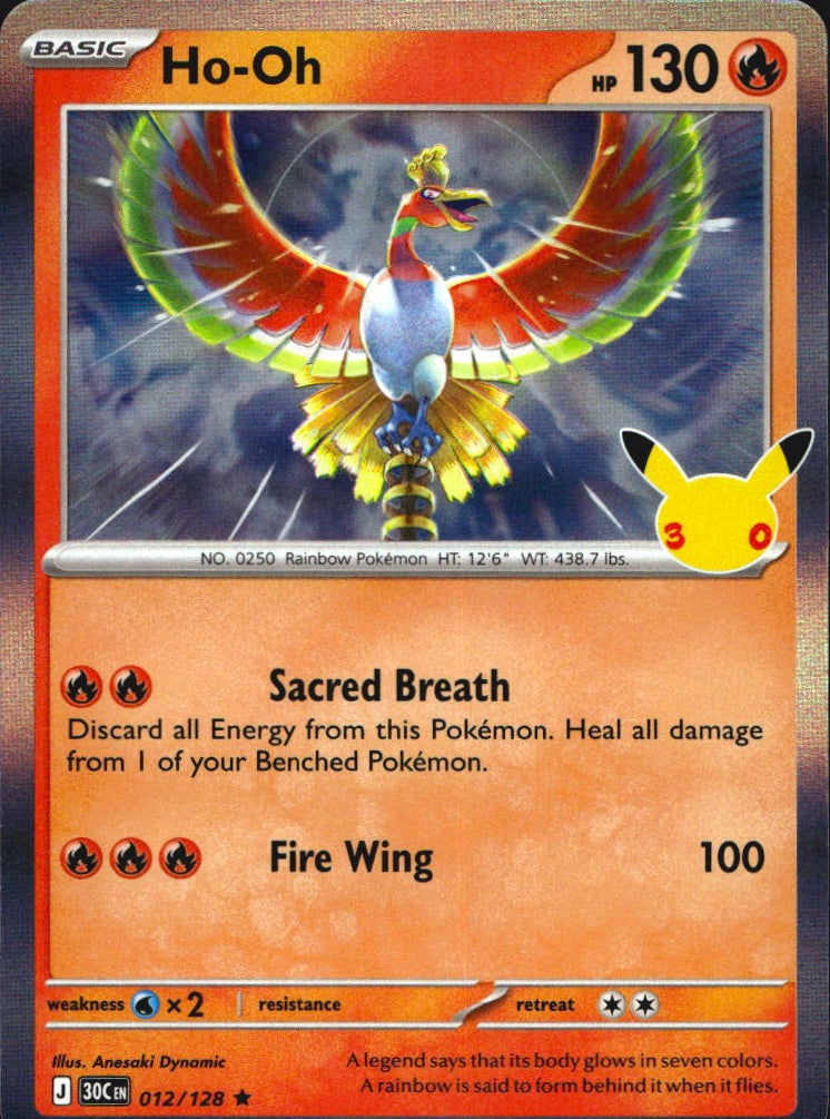 Ho-Oh 012/128 ME: 30th Celebration Rare Pokemon Holo Near Mint