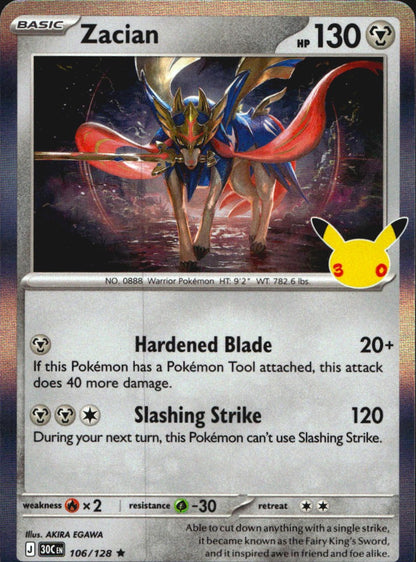 Zacian 106/128 ME: 30th Celebration Rare Pokemon Holo Near Mint