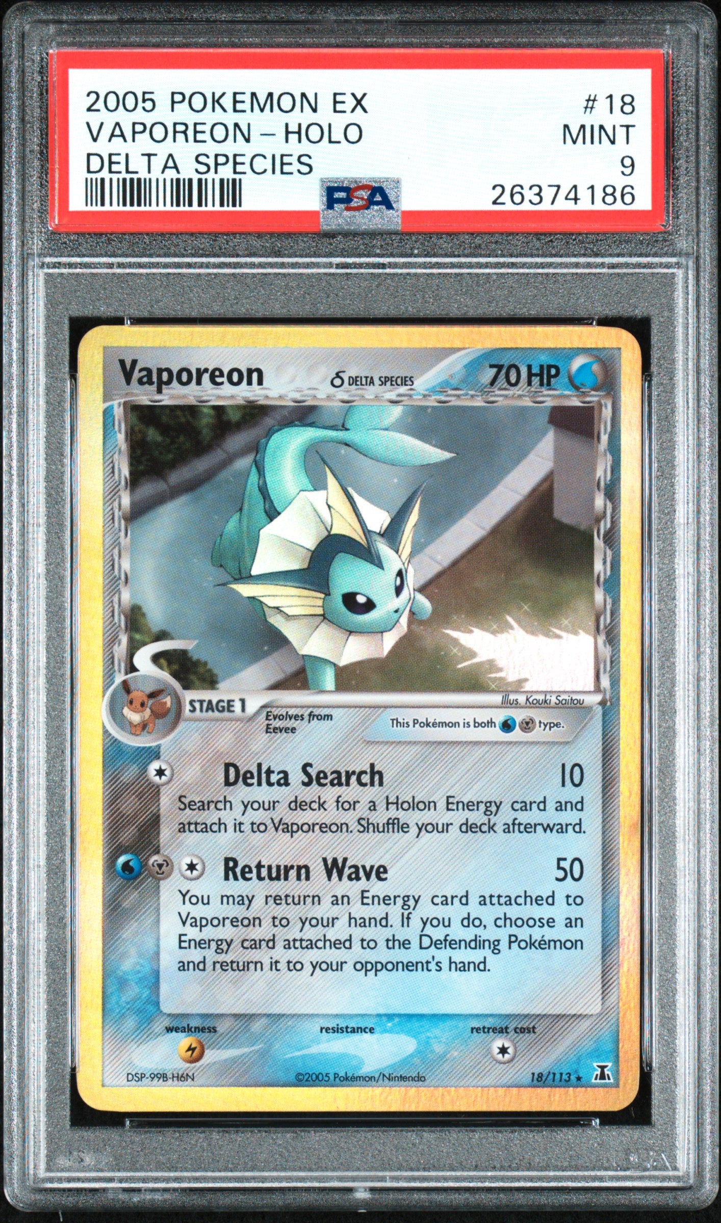 Vaporeon Holo 18/113 Delta Species Pokemon PSA 9