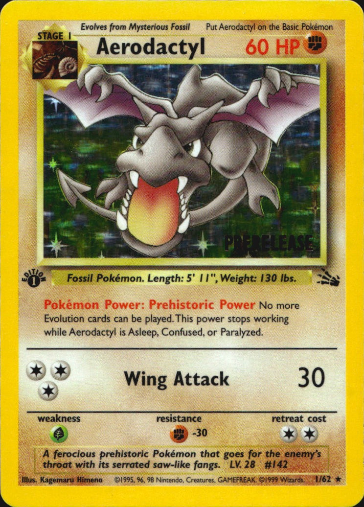 Aerodactyl (Prerelease) 01/62 Fossil 1st Edition Pokemon Moderate Play