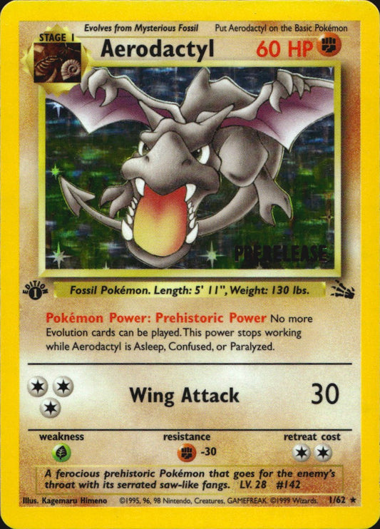 Aerodactyl (Prerelease) 01/62 Fossil 1st Edition Pokemon Moderate Play
