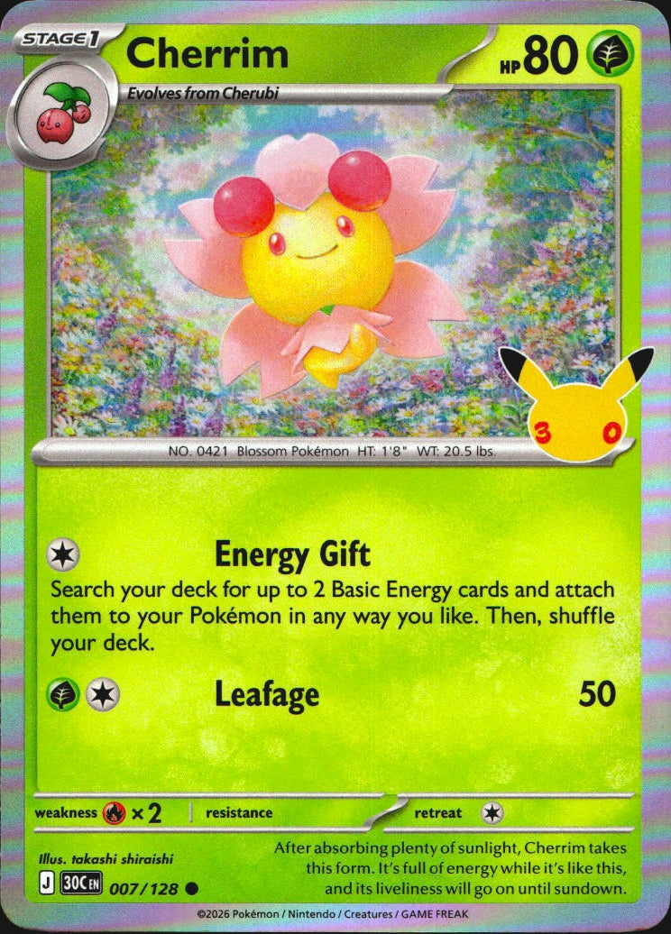 Cherrim 007/128 ME: 30th Celebration Holo Common Pokemon Near Mint