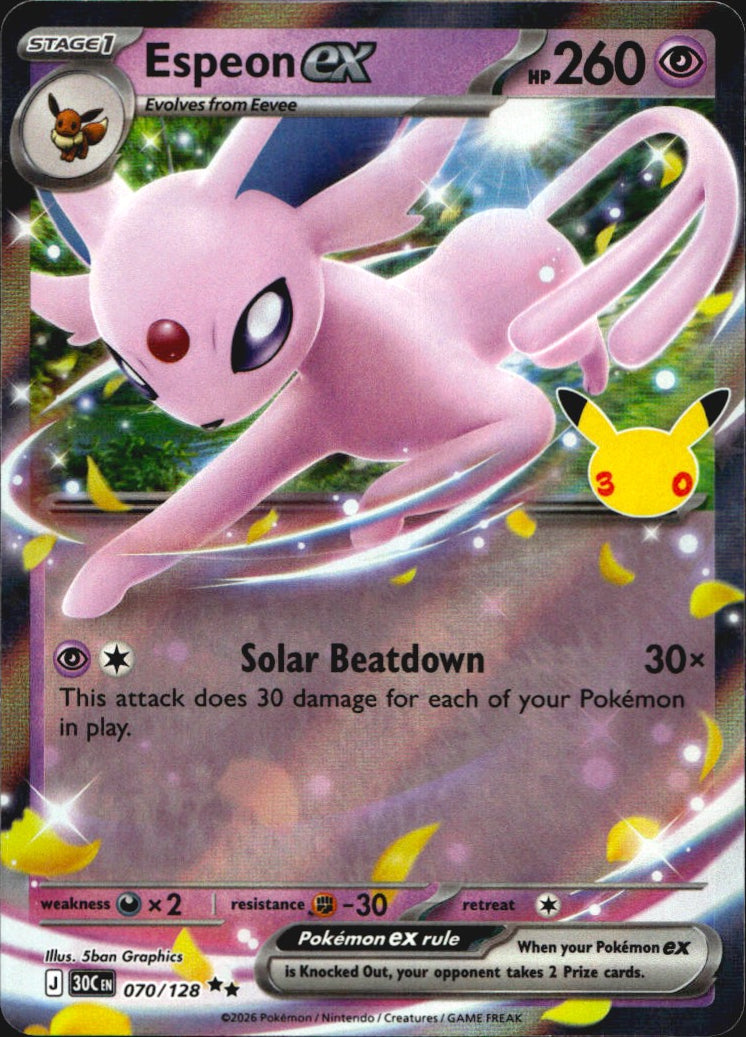 Espeon ex 070/128 ME: 30th Celebration Double Rare Pokemon Holo Near Mint