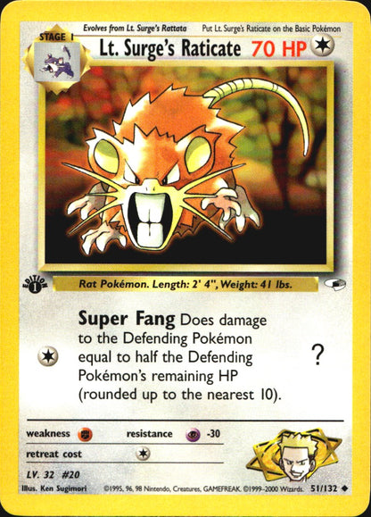 Lt. Surge's Raticate 51/132 Gym Heroes Uncommon Pokemon 1st Edition Near Mint