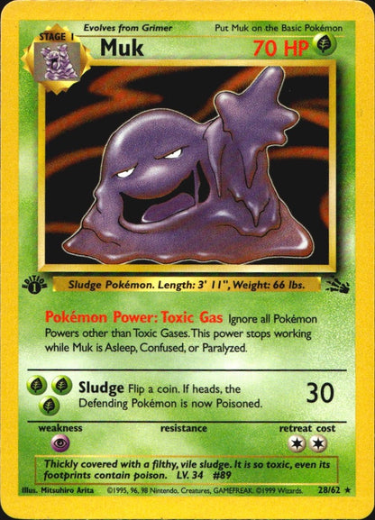 Muk 28/62 Fossil Rare Pokemon 1st Edition Near Mint