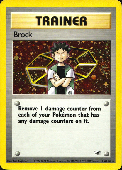 Brock 15/132 Holo Rare Gym Heroes Pokemon Moderately Played
