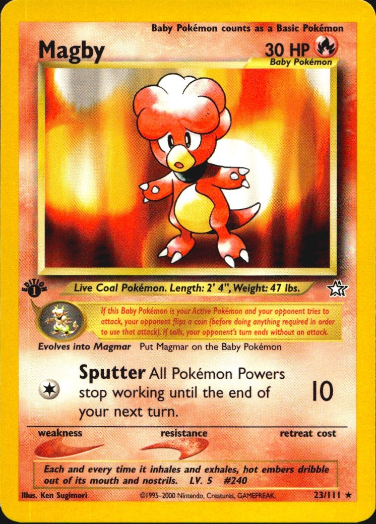Magby 23/111 Rare Neo Genesis Pokemon 1st Edition Near Mint