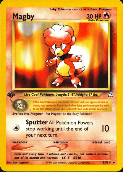 Magby 23/111 Rare Neo Genesis Pokemon 1st Edition Near Mint