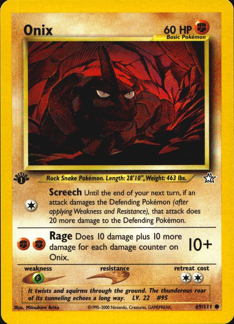 Onix 69/111 Common Neo Genesis Pokemon 1st Edition Near Mint