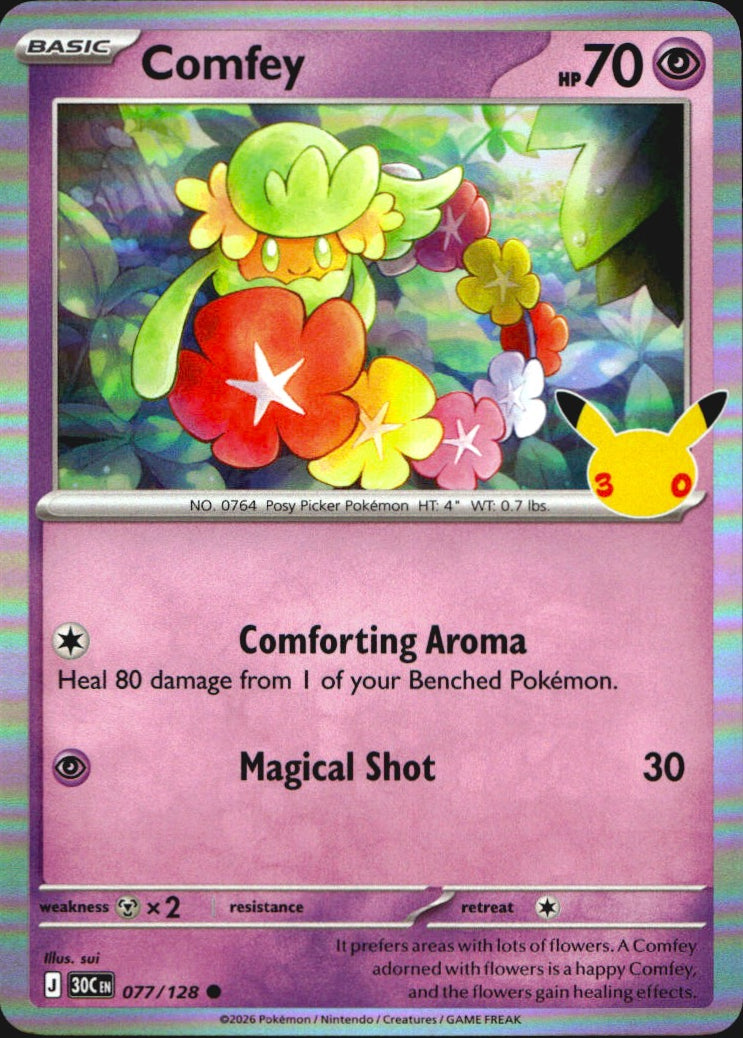 Comfey 077/128 ME: 30th Celebration Pokemon Holo Near Mint