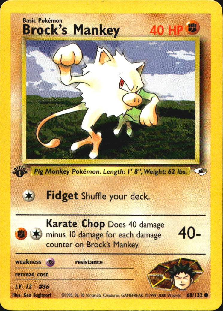 Brock's Mankey 68/132 Gym Heroes Common Pokemon 1st Edition Near Mint