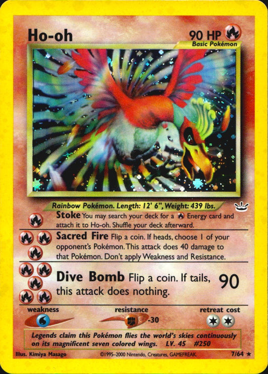 Ho-oh 7/64 Rare Neo Revelation Pokemon Unlimited Holo Moderately Played