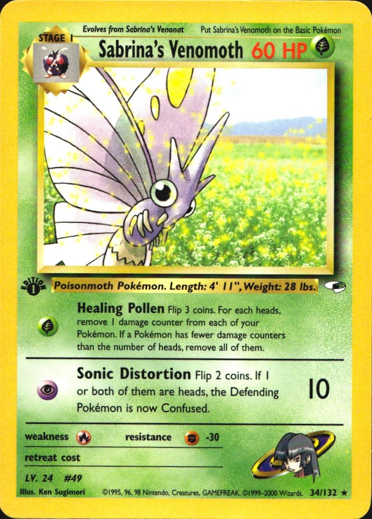 Sabrina's Venomoth 34/132 Gym Heroes Rare Pokemon 1st Edition Near Mint