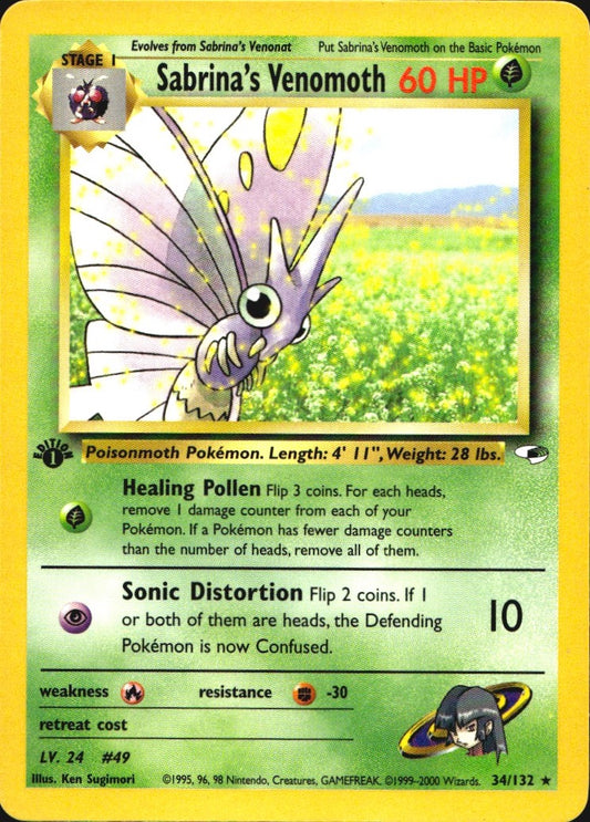Sabrina's Venomoth 34/132 Gym Heroes Rare Pokemon 1st Edition Near Mint