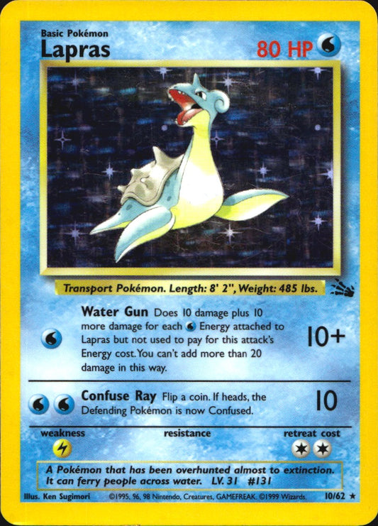 Lapras 10/62 Holo Rare Fossil Pokemon Lightly Played