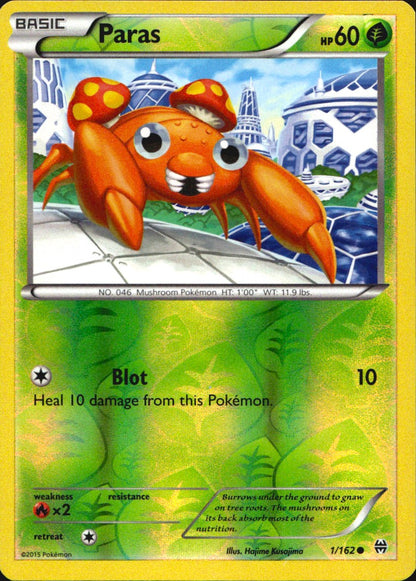 Paras 1/162 Common BREAKthrough Pokemon Reverse Holo Near Mint