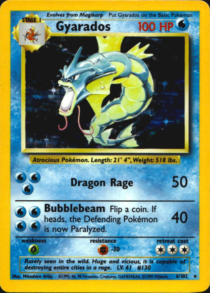 Gyarados 6/102 Holo Rare Base Set Unlimited Pokemon Near Mint