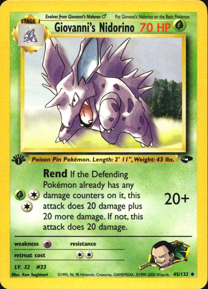 Giovanni's Nidorino 45/132 Gym Challenge Uncommon Pokemon 1st Edition Near Mint