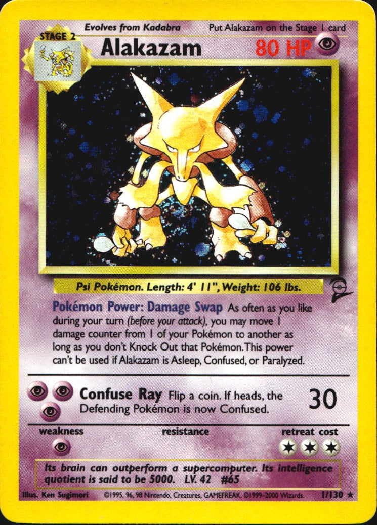 Alakazam 1/130 Holo Rare Base Set 2 Pokemon Near Mint
