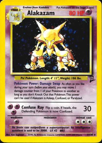 Alakazam 1/130 Holo Rare Base Set 2 Pokemon Near Mint