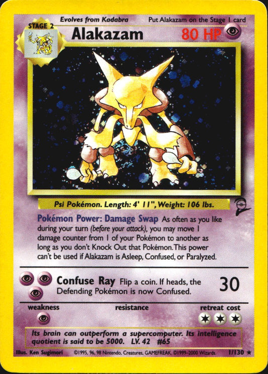 Alakazam 1/130 Holo Rare Base Set 2 Pokemon Near Mint