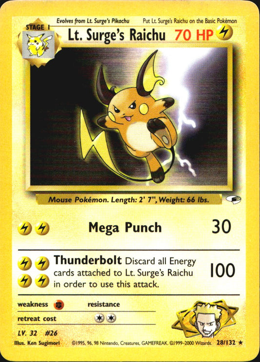Lt. Surge's Raichu 28/132 Rare Gym Heroes Pokemon Lightly Played