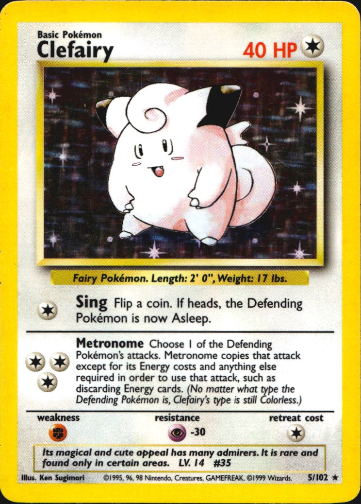 Clefairy 5/102 Holo Holo Rare Base Set Unlimited Pokemon Near Mint