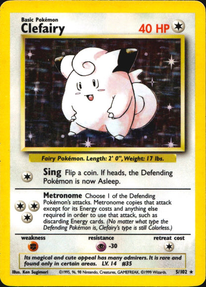 Clefairy 5/102 Holo Holo Rare Base Set Unlimited Pokemon Near Mint