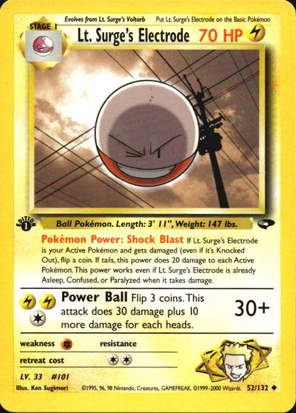Lt. Surge's Electrode 52/132 Gym Challenge Uncommon Pokemon 1st Edition NM