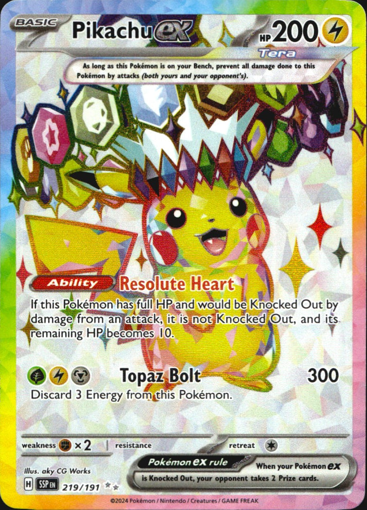 Pikachu ex 219/191 Ultra Rare Surging Sparks Pokemon Near Mint